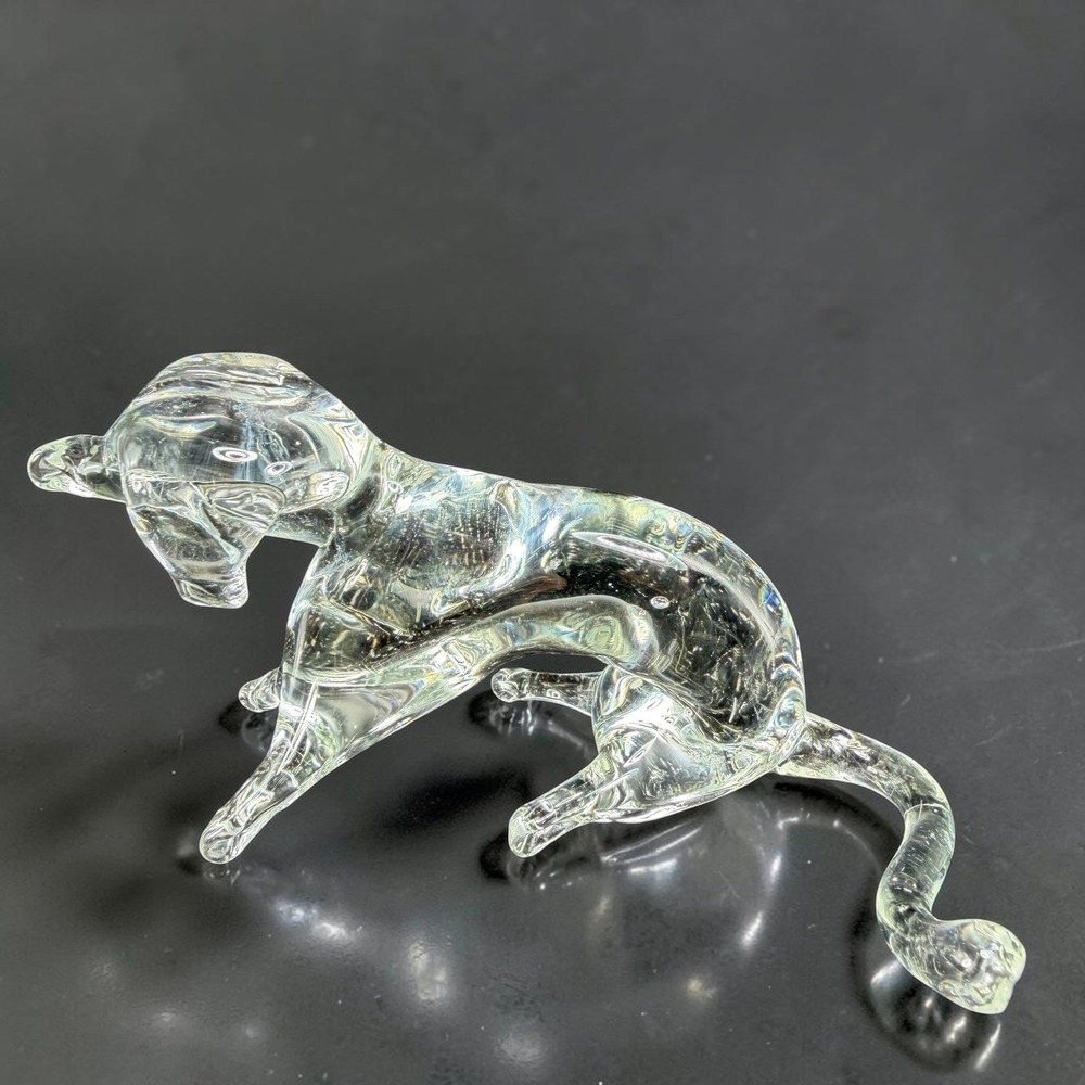 Pilgrim Glass Clear Art Glass Dog Figurine Hand Blown‎ Animal Paperweight 5 inch